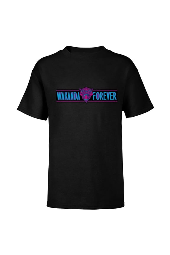 Black Panther: Wakanda Forever Movie Stylized Logo - Short Sleeve T-Shirt for Kids - Customized-Black