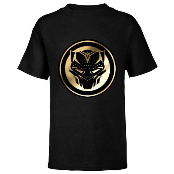 Marvel Black Panther: Wakanda Forever New Panther Mask Gold - Short Sleeve T-Shirt for Kids - Customized-Black