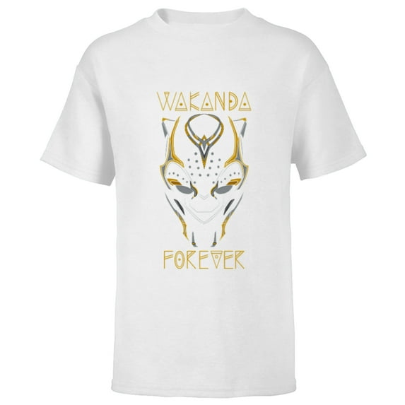 Marvel Black Panther: Wakanda Forever New Panther’s Mask - Short Sleeve T-Shirt for Kids - Customized-White