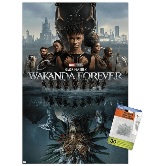 Marvel Black Panther: Wakanda Forever - One Sheet Wall Poster with Push Pins, 14.725" x 22.375"