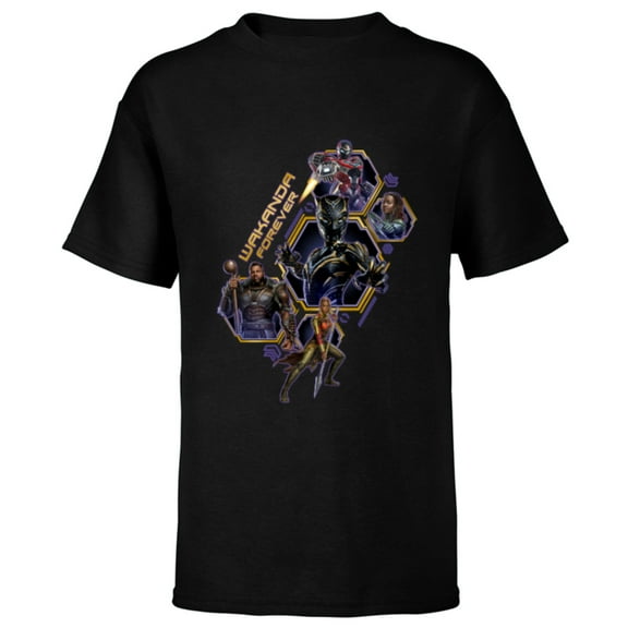 Marvel Black Panther: Wakanda Forever Protectors of Wakanda - Short Sleeve T-Shirt for Kids - Customized-Black