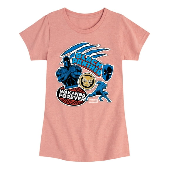Marvel Black Panther - Wakanda Forever Stickers - Girls Fitted Short Sleeve Tee