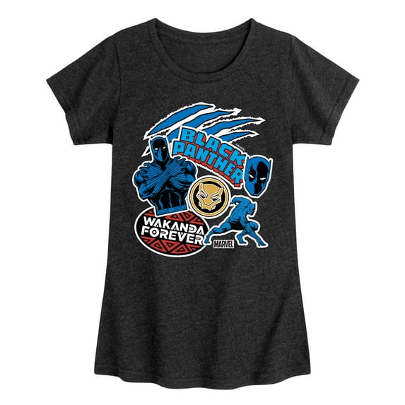 Marvel Black Panther - Wakanda Forever Stickers - Girls Fitted Short Sleeve Tee