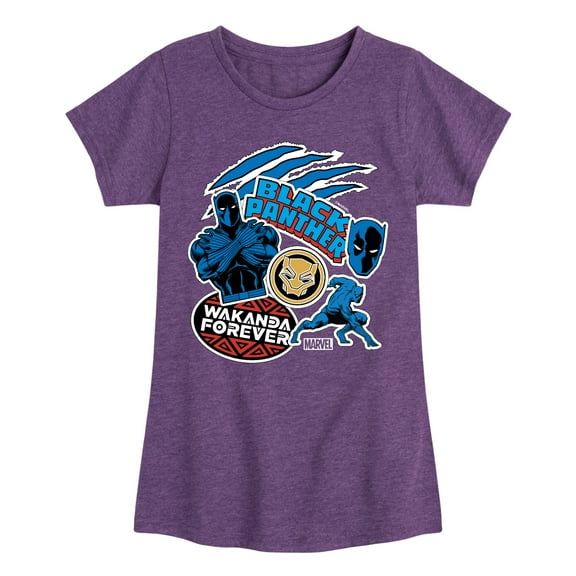 Marvel Black Panther - Wakanda Forever Stickers - Girls Fitted Short Sleeve Tee