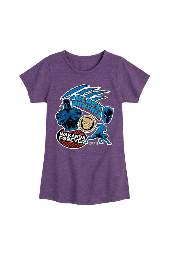 Black Panther - Wakanda Forever Stickers - Girls Fitted Short Sleeve Tee