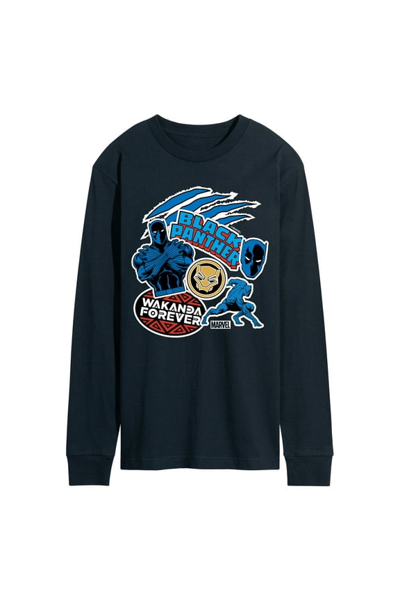 Black Panther - Wakanda Forever Stickers - Men's Long Sleeve Graphic T-Shirt