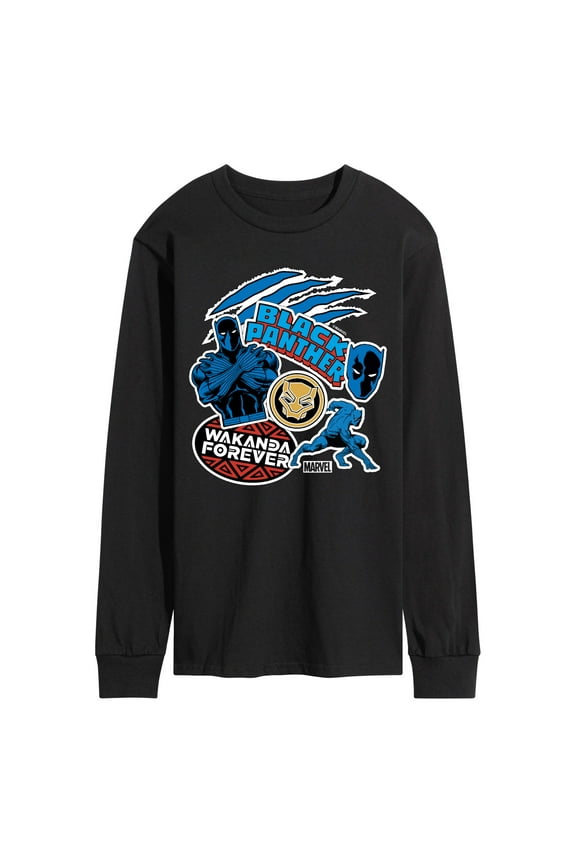 Black Panther - Wakanda Forever Stickers - Men's Long Sleeve Graphic T-Shirt