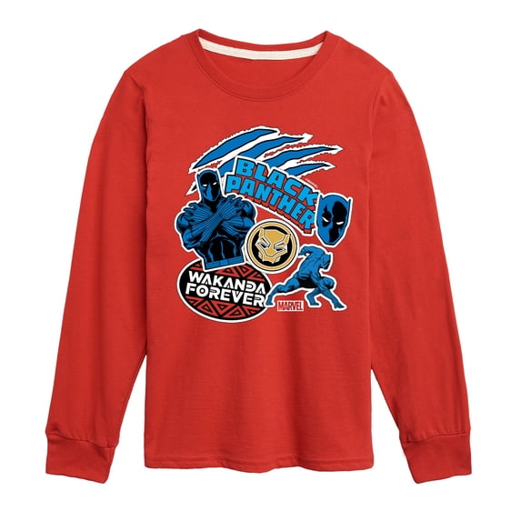 Marvel Black Panther - Wakanda Forever Stickers - Toddler And Youth Long Sleeve Graphic T-Shirt