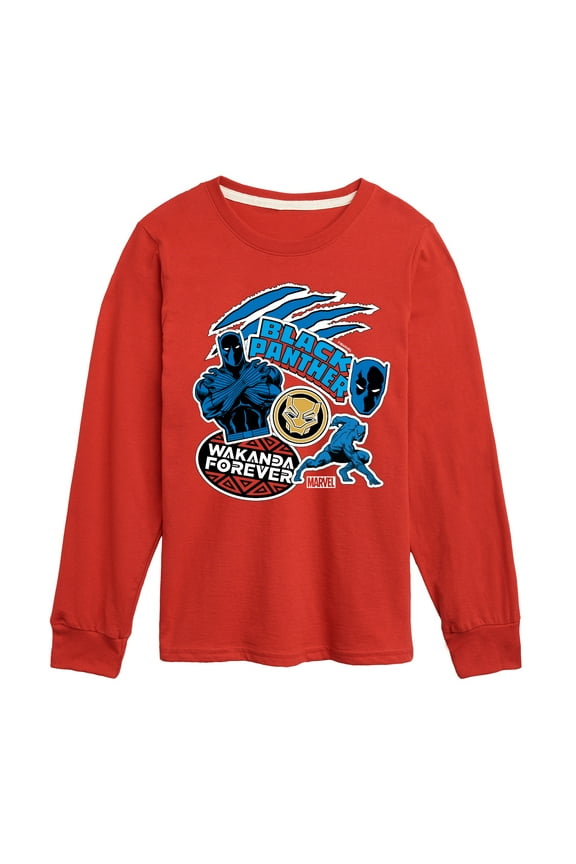 Black Panther - Wakanda Forever Stickers - Toddler And Youth Long Sleeve Graphic T-Shirt