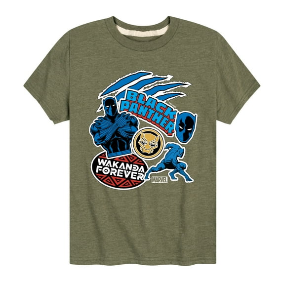 Marvel Black Panther - Wakanda Forever Stickers - Toddler And Youth Short Sleeve Tee