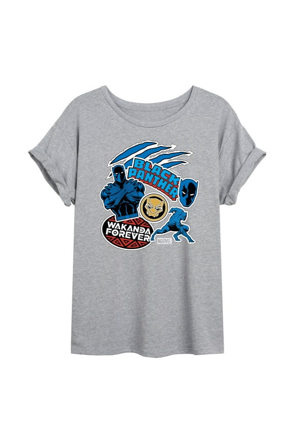 Black Panther - Wakanda Forever Stickers - Women's Oversized Graphic T-Shirt