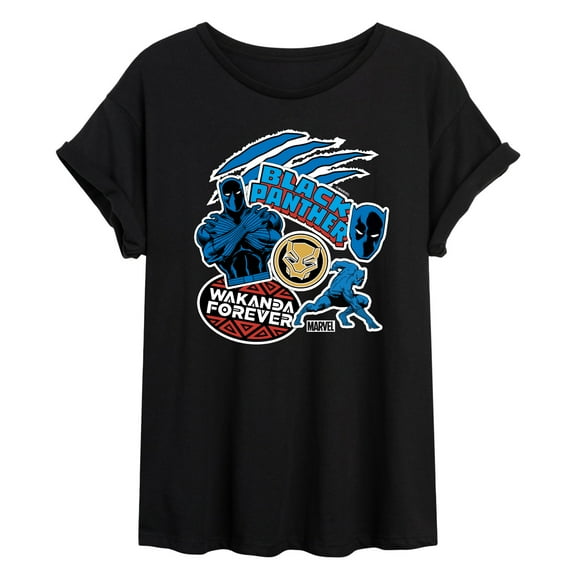 Marvel Black Panther - Wakanda Forever Stickers - Women's Oversized Graphic T-Shirt