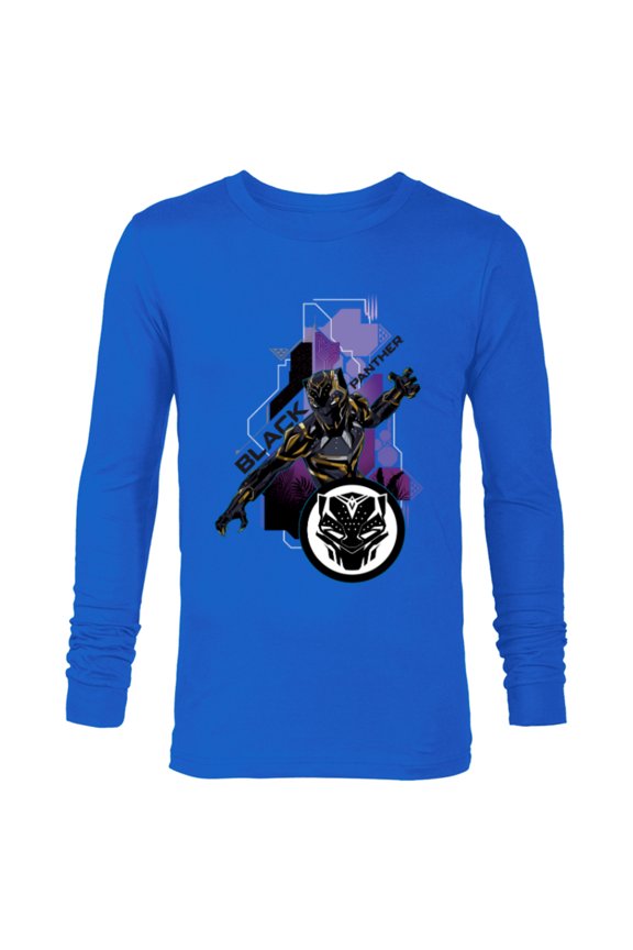 Black Panther Wakanda Tech Suit and Panther Mask Icon - Long Sleeve T-Shirt for Men - Customized-Navy