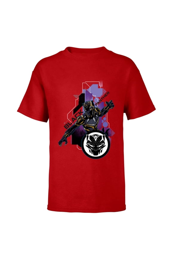 Black Panther Wakanda Tech Suit and Panther Mask Icon - Short Sleeve T-Shirt for Kids - Customized-Red