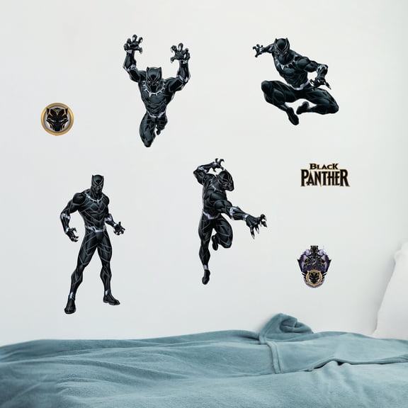 Marvel Black Panther Wall Decals - Set of 7 Removable Vinyl Stickers for Kids Bedroom Playroom Bathroom - Peel and Stick Room Dcor