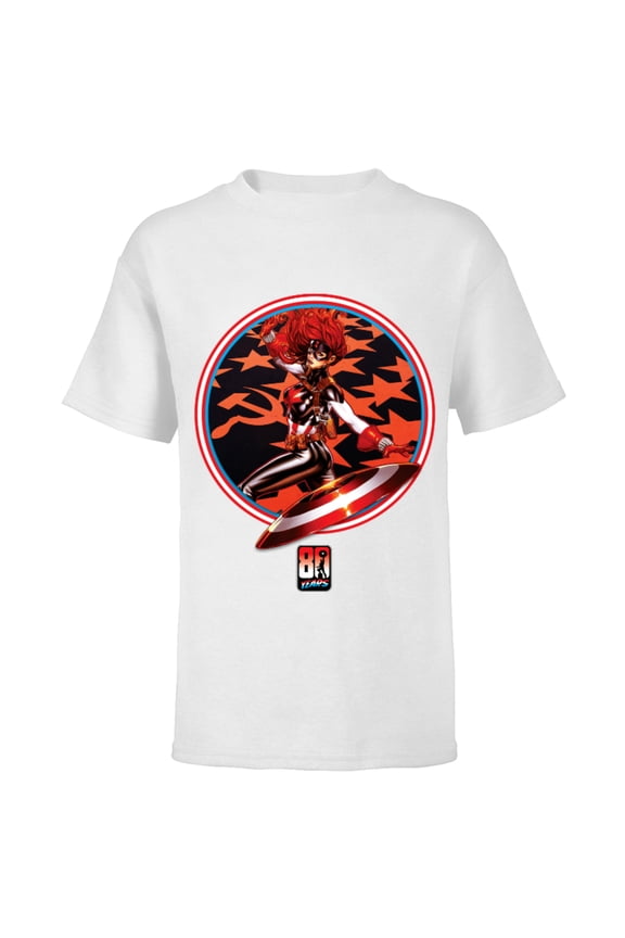 Black Widow Captain America 80th Anniversary Covers Standard - Short Sleeve T-Shirt for Kids – Customized-White