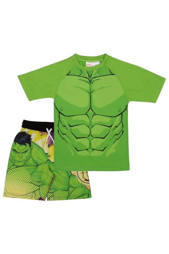 Boys Avengers 2-Piece Swimsuit Set, Rash Guard & Swim Trunks 2-Pack Bundle Set for Boys (Sizes 4-8)