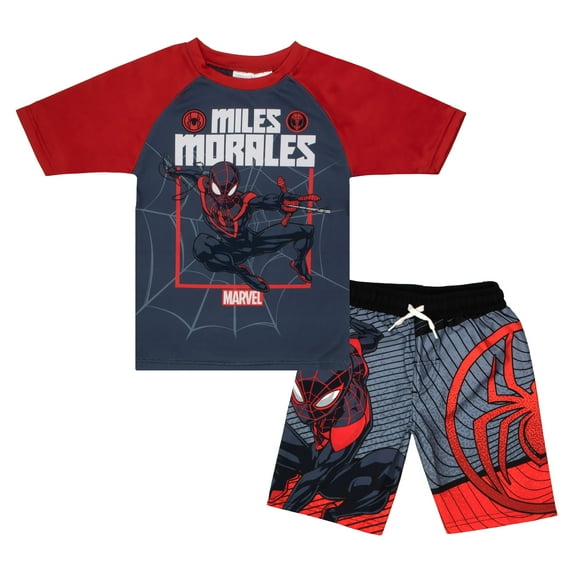 Marvel Boys Avengers 2-Piece Swimsuit Set, Rash Guard & Swim Trunks 2-Pack Bundle Set for Boys (Spider-Man, Size 8)
