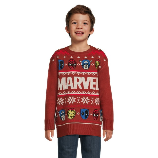 Marvel Boys Avengers Graphic Holiday Crew Neck Sweater, Size XS2XL