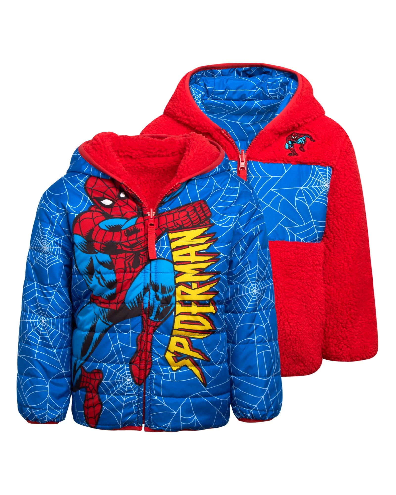 Marvel Boys Puffer Jacket - Avengers Spider-Man Sherpa Fleece