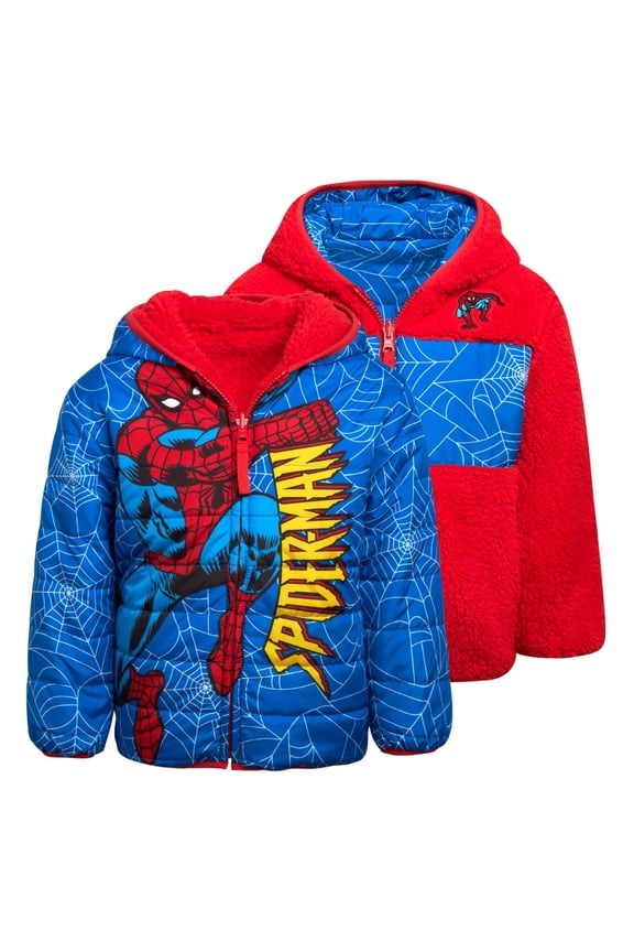 Boys’ Avengers Spider-Man Reversible Jacket – Sherpa Fleece Lining (2T-20)