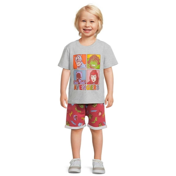 Marvel Boys Avengers Squares Graphic Tee and Shorts, 2-Piece Set, Size 12M-5T