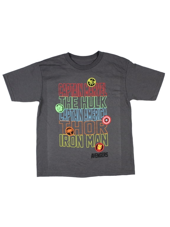 Marvel Boys' Avengers Superhero Text With Logo Design T-Shirt