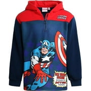 Marvel Boys' Avengers Sweatshirt - Quarter Zip Fleece Hoodie: Spider-Man Hulk Iron Man Captain America Black Panther (2T-16)