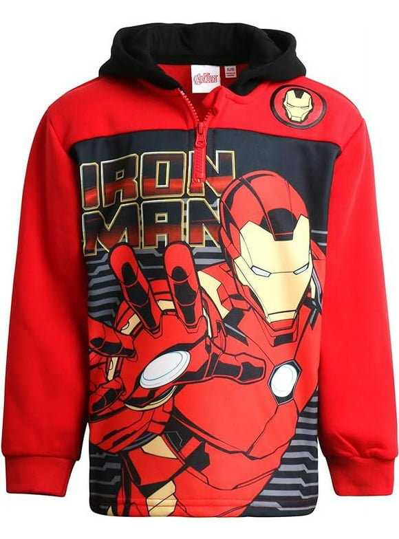 Marvel Boys' Avengers Sweatshirt - Quarter Zip Fleece Hoodie: Spider-Man Hulk Iron Man Captain America Black Panther (2T-16)