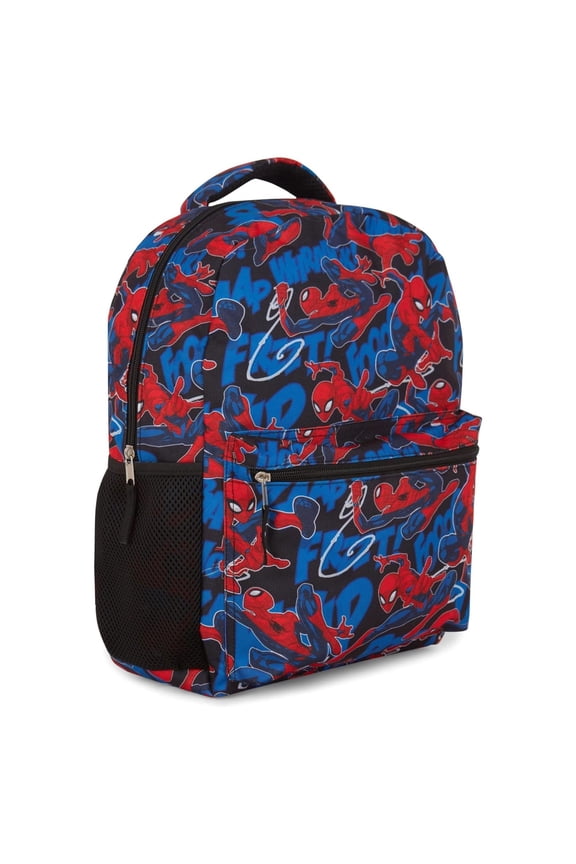 Boy's Backpack, Printed Allover Cartoon Spiderman Schoolbag for Kids Black Spiderman