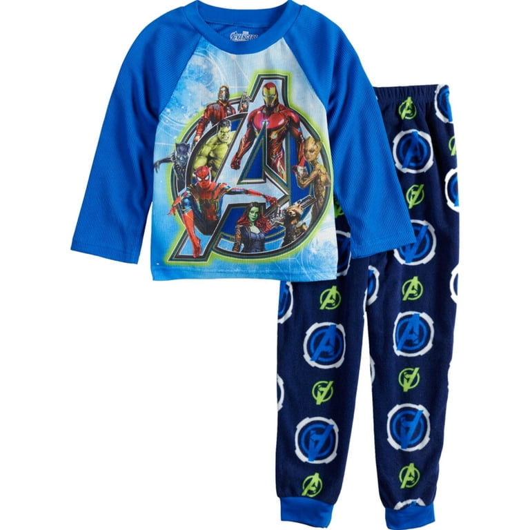 Marvel Boys Blue Avengers Rocket 2 Piece Pajama Sleep Set Fleece