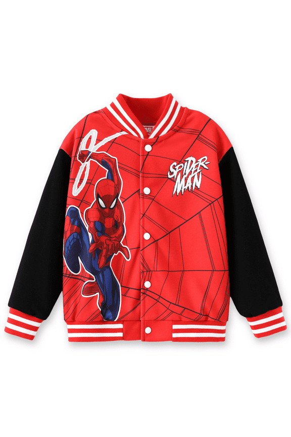 Marvel Boys Bomber Jackets Spider-Man Black Red Varsity Lightweight Sweatshirts Gift Fall Spring 6-7Y