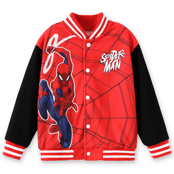 Marvel Boys Bomber Jackets Spider-Man Black Red Varsity Lightweight Sweatshirts Gift Fall Spring 8-9Y