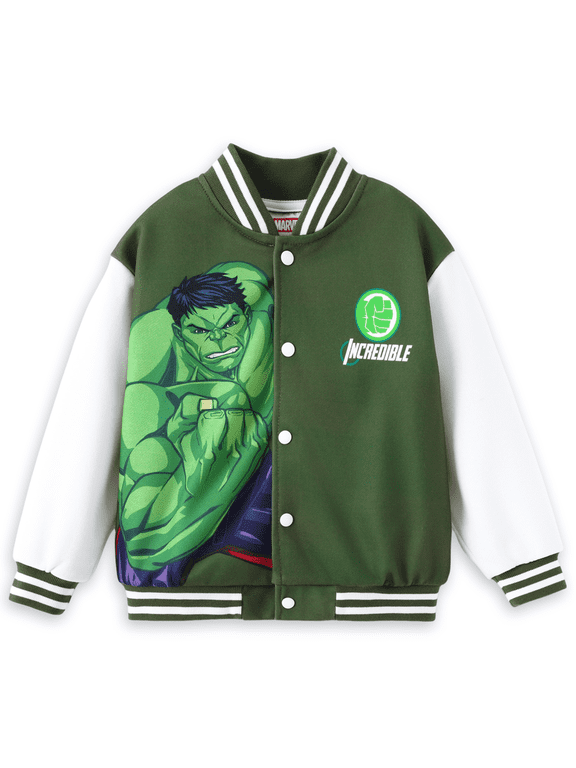Marvel Boys Bomber Jackets The Incredible Hulk Green Varsity Lightweight Sweatshirts Gift Fall Spring 6-7Y