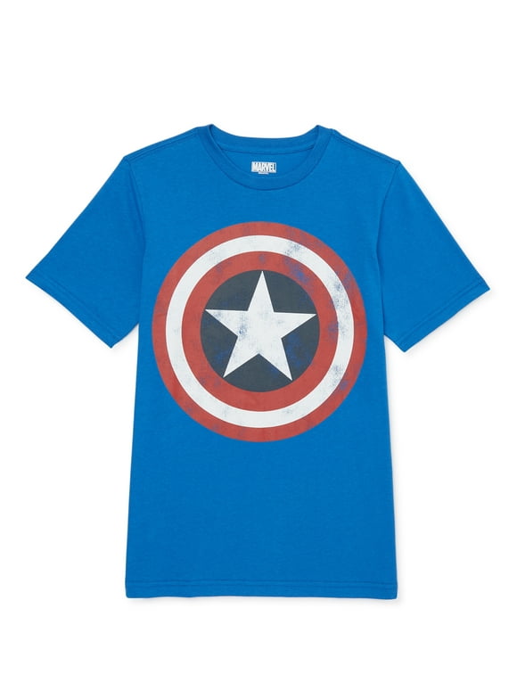 Marvel Boys Captain America, Crew Neck, Short Sleeve, Graphic T-Shirt, Sizes 4-18