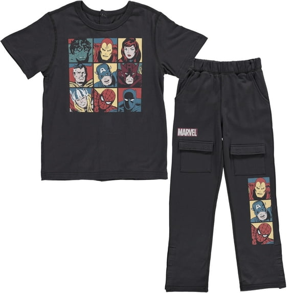 Marvel Boys Comic Avengers Adaptive T-Shirt & Cargo Sweatpants Set, Super Heros Clothing Little and Big Boys Sizes
