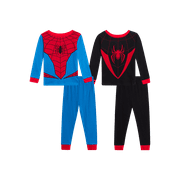 JURASSIC WORLD Marvel Boys' Pajamas - 4 Piece Spiderman Halloween Costume Long Sleeve Top & Pants Set (2T-10)