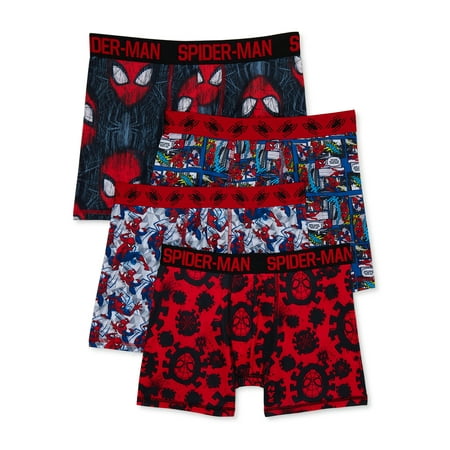 Marvel Boys Spider-Man Boxer Briefs Underwear, 4 Pack, Sizes XS-XL
