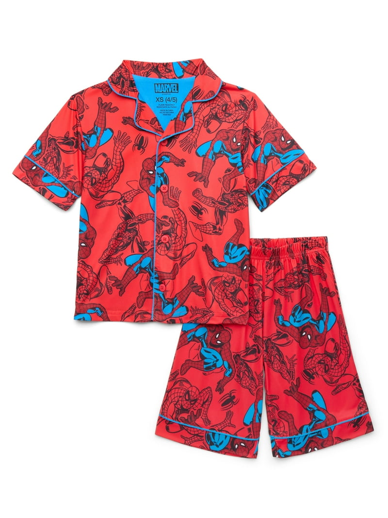 Marvel Boys Spider-Man Pajama Notched Graphic Top Shorts Set,