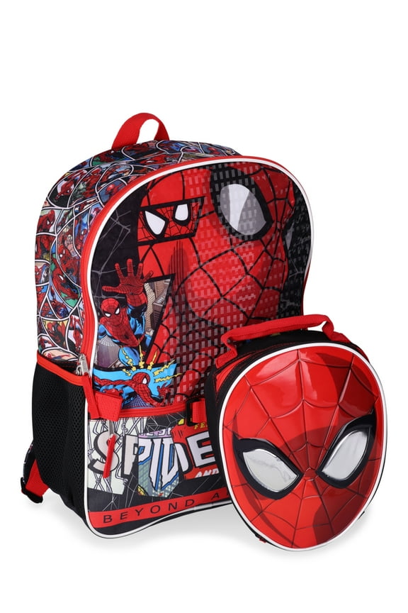 Boys Spiderman 17" Laptop Backpack 2-Piece Set with Lunch Bag, Red