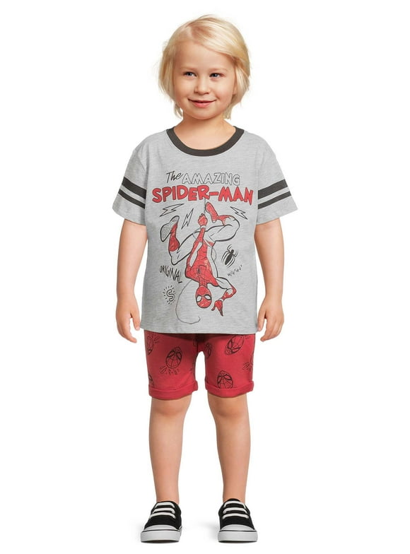 Marvel Boys Spiderman Graphic Tee and Shorts, 2-Piece Set, Size 12M-5T