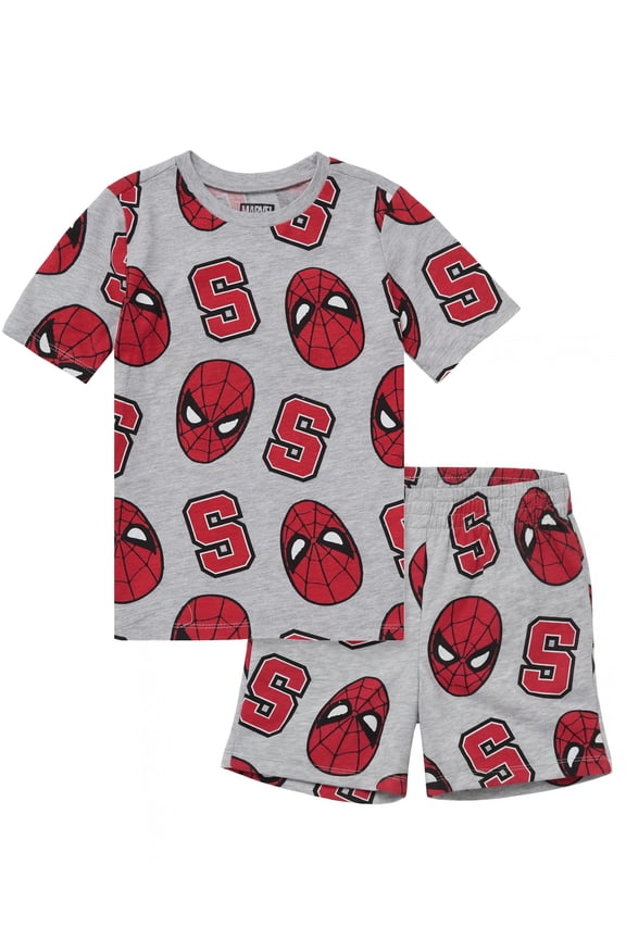 Boys Spiderman Short Sleeve Crew Neck T-Shirt and Shorts Set (Heather Grey, 4T)
