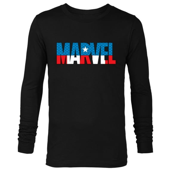 Marvel Brick Logo in Captain America Colors - Long Sleeve T-Shirt for Men - Customized-Black