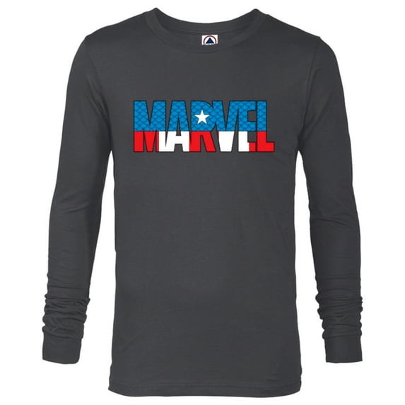 Marvel Brick Logo in Captain America Colors - Long Sleeve T-Shirt for Men - Customized-Charcoal Heather