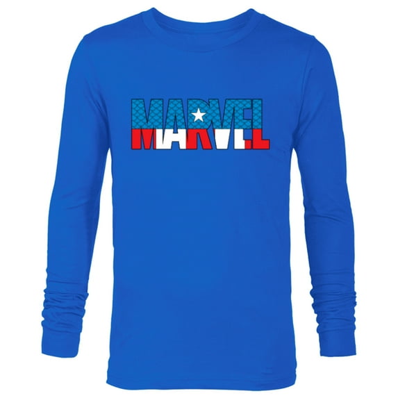 Marvel Brick Logo in Captain America Colors - Long Sleeve T-Shirt for Men - Customized-Navy