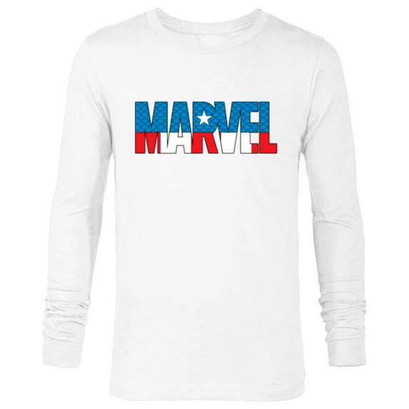 Marvel Brick Logo in Captain America Colors - Long Sleeve T-Shirt for Men - Customized-White
