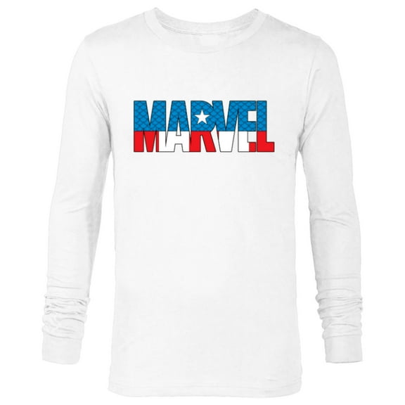 Marvel Brick Logo in Captain America Colors - Long Sleeve T-Shirt for Men - Customized-White