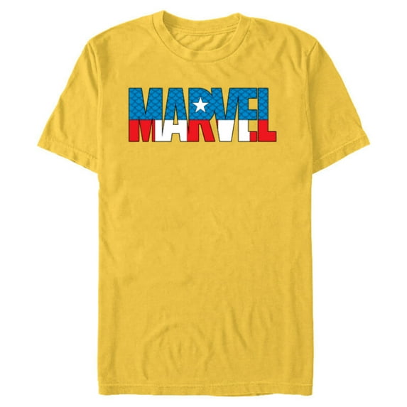 Marvel Brick Logo in Captain America Colors - Short Sleeve Blended T-Shirt for Adults - Customized-Yellow