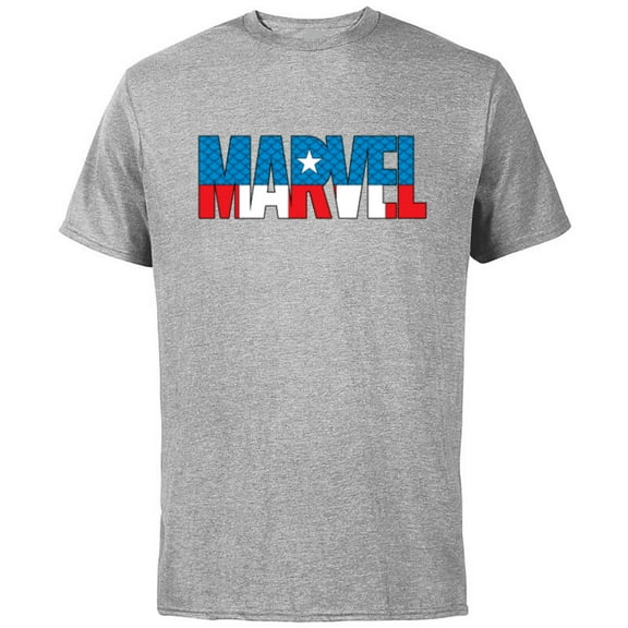 Marvel Brick Logo in Captain America Colors - Short Sleeve Cotton T-Shirt for Adults - Customized-Athletic Heather
