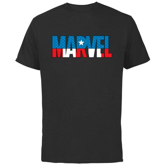 Marvel Brick Logo in Captain America Colors - Short Sleeve Cotton T-Shirt for Adults - Customized-Black